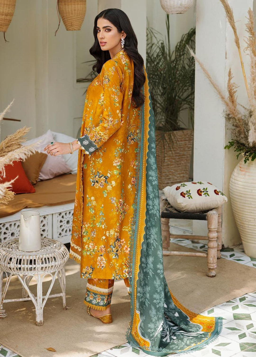 Noor By Saadia Asad Embroidered Linen Suits Unstitched 3 Piece NSA22W D1-B - Winter Collection