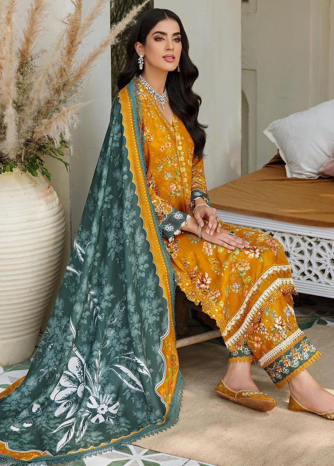 Noor By Saadia Asad Embroidered Linen Suits Unstitched 3 Piece NSA22W D1-B - Winter Collection