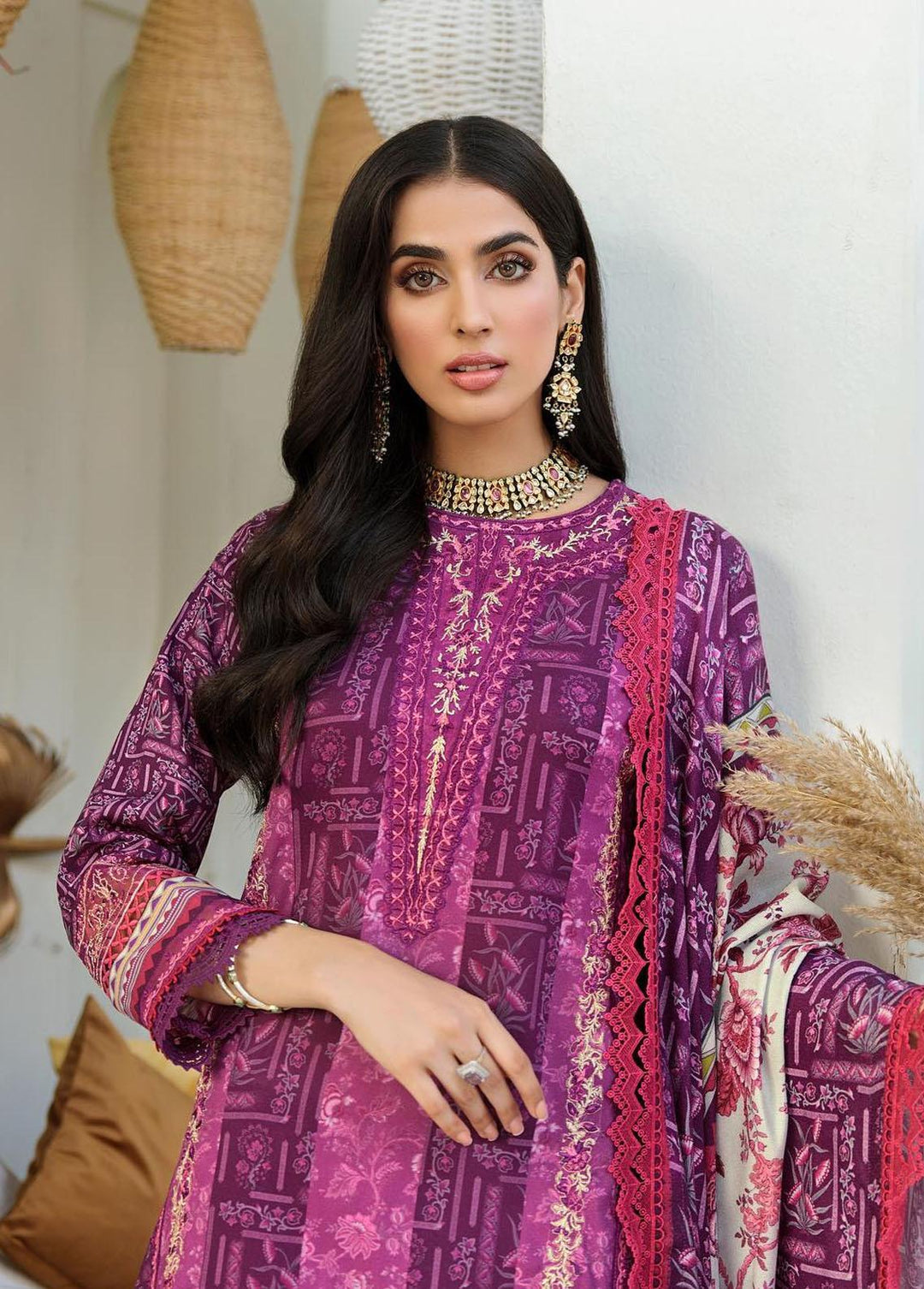 Noor By Saadia Asad Embroidered Linen Suits Unstitched 3 Piece NSA22W D2-A - Winter Collection