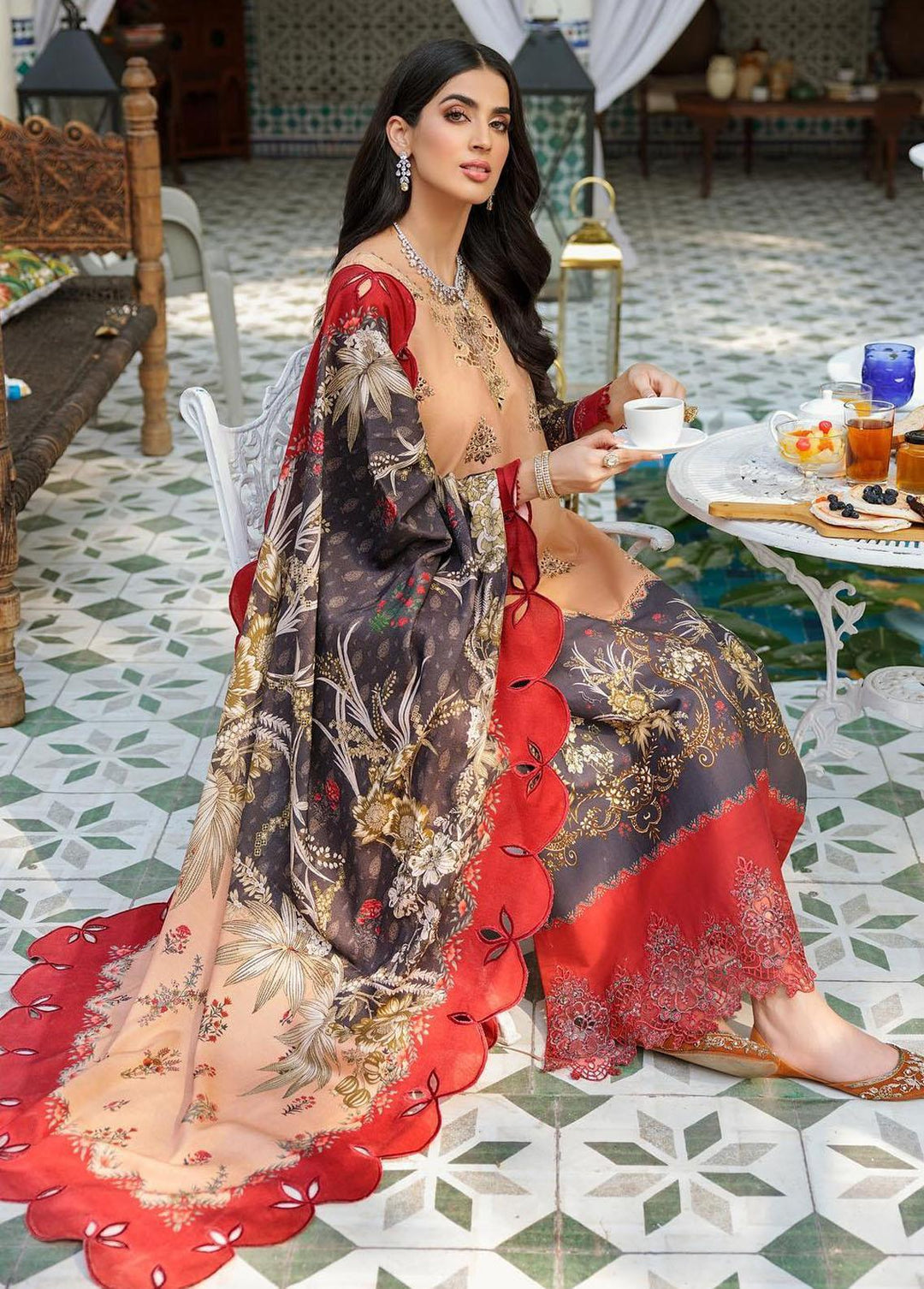 Noor By Saadia Asad Embroidered Linen Suits Unstitched 3 Piece NSA22W D4-B - Winter Collection
