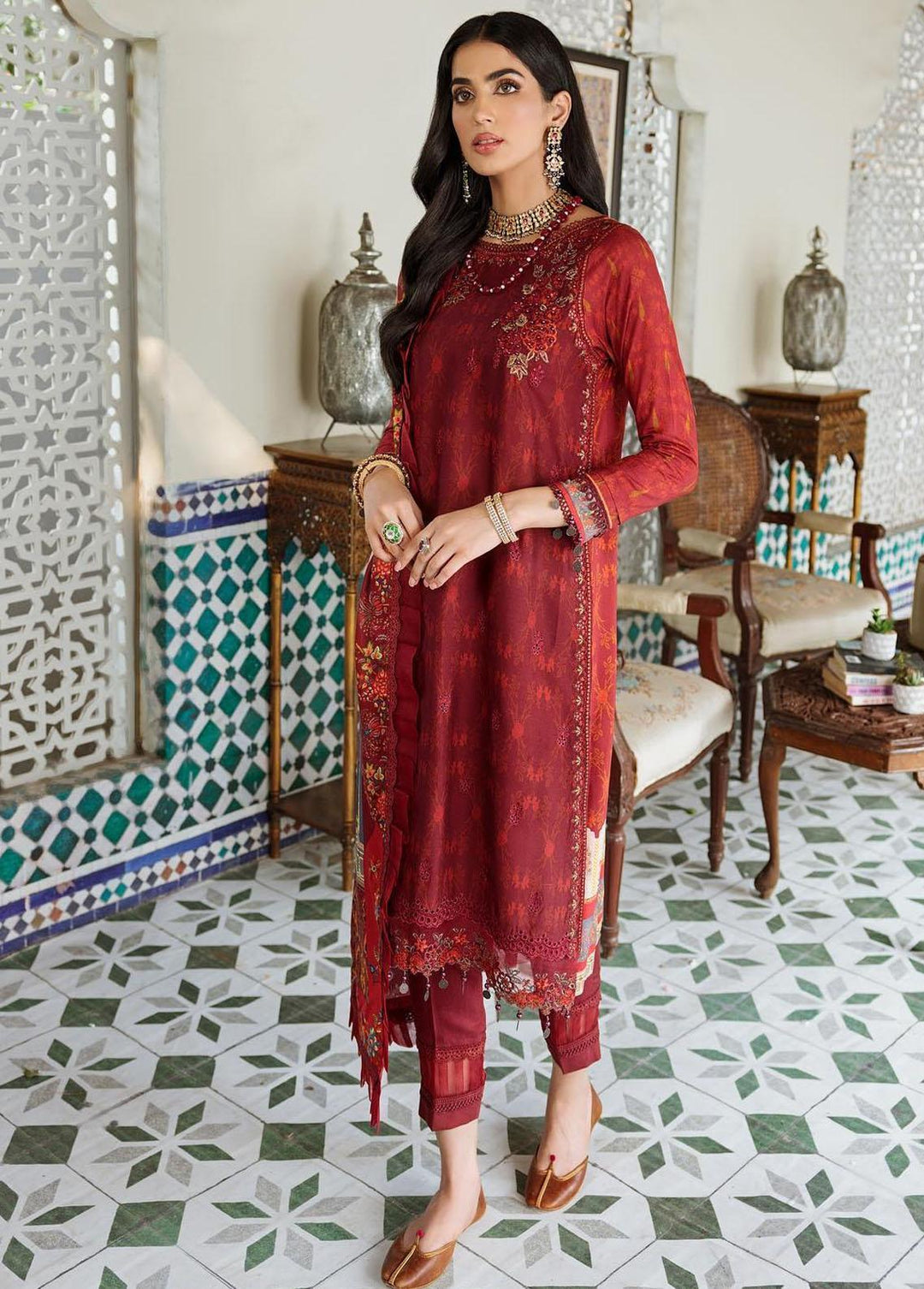 Noor By Saadia Asad Embroidered Linen Suits Unstitched 3 Piece NSA22W D6-A - Winter Collection