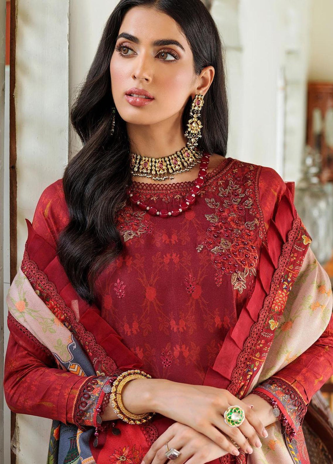 Noor By Saadia Asad Embroidered Linen Suits Unstitched 3 Piece NSA22W D6-A - Winter Collection