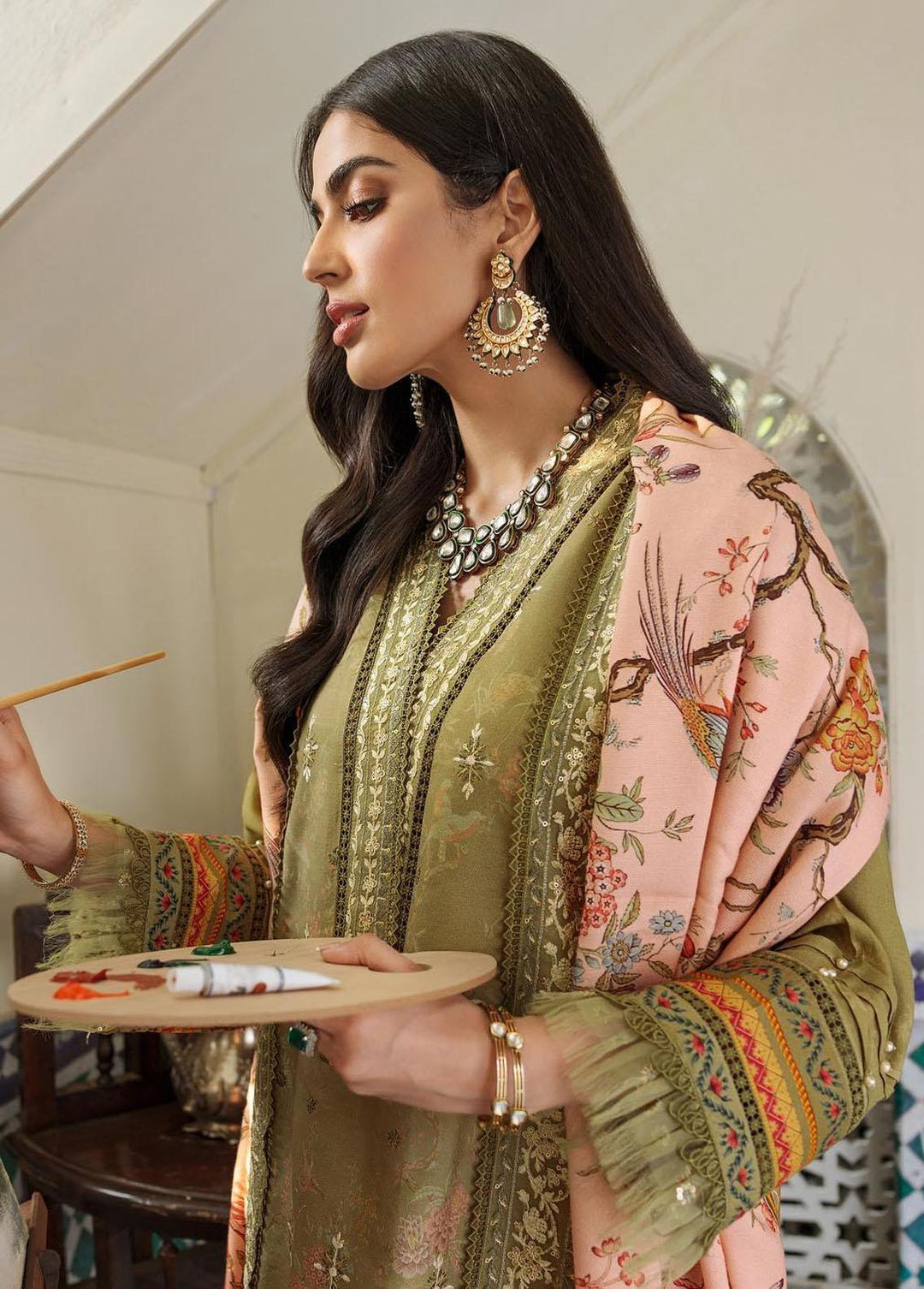 Noor By Saadia Asad Embroidered Linen Suits Unstitched 3 Piece NSA22W D7-B - Winter Collection