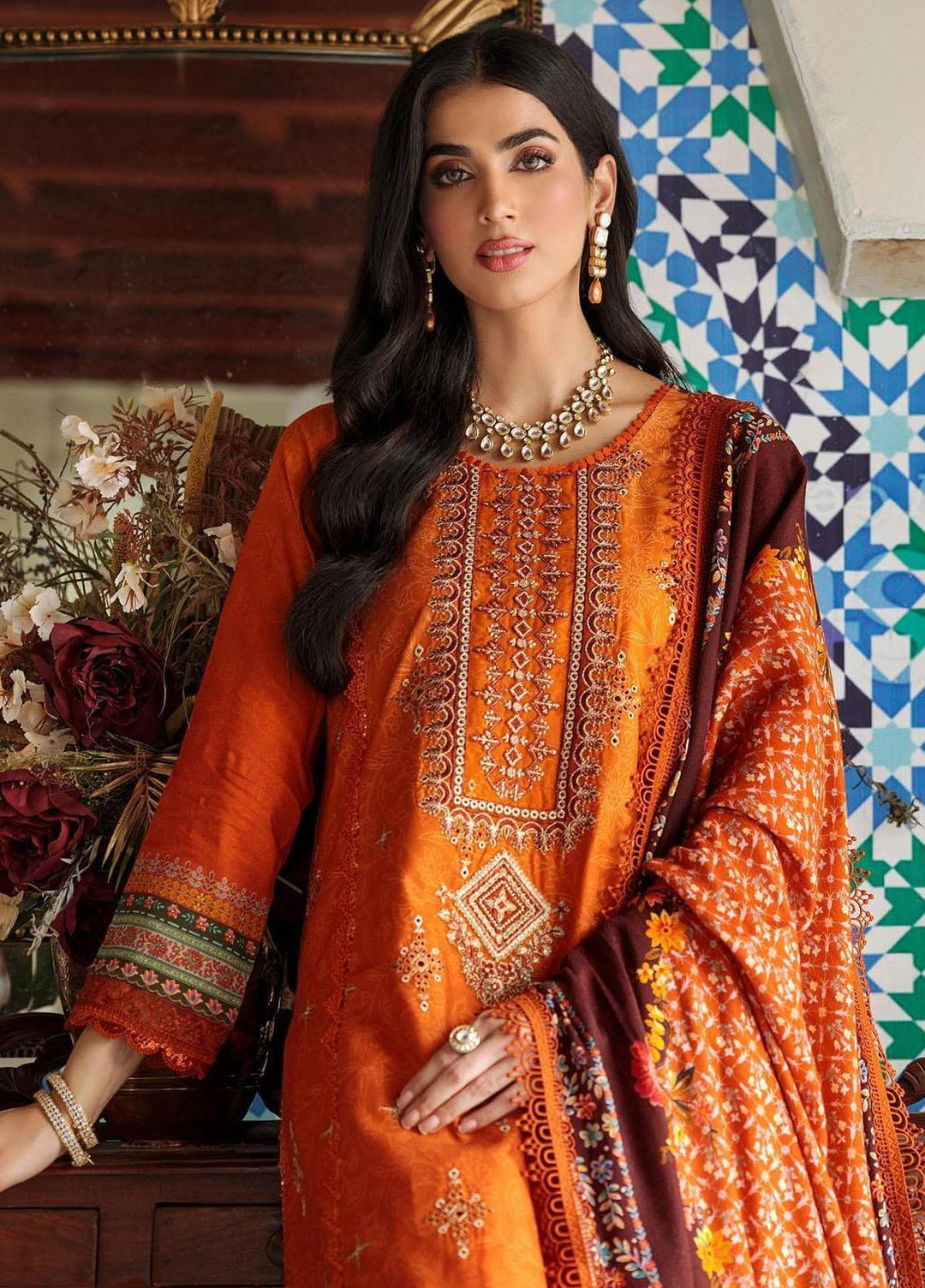 Noor By Saadia Asad Embroidered Linen Suits Unstitched 3 Piece NSA22W D8-A - Winter Collection