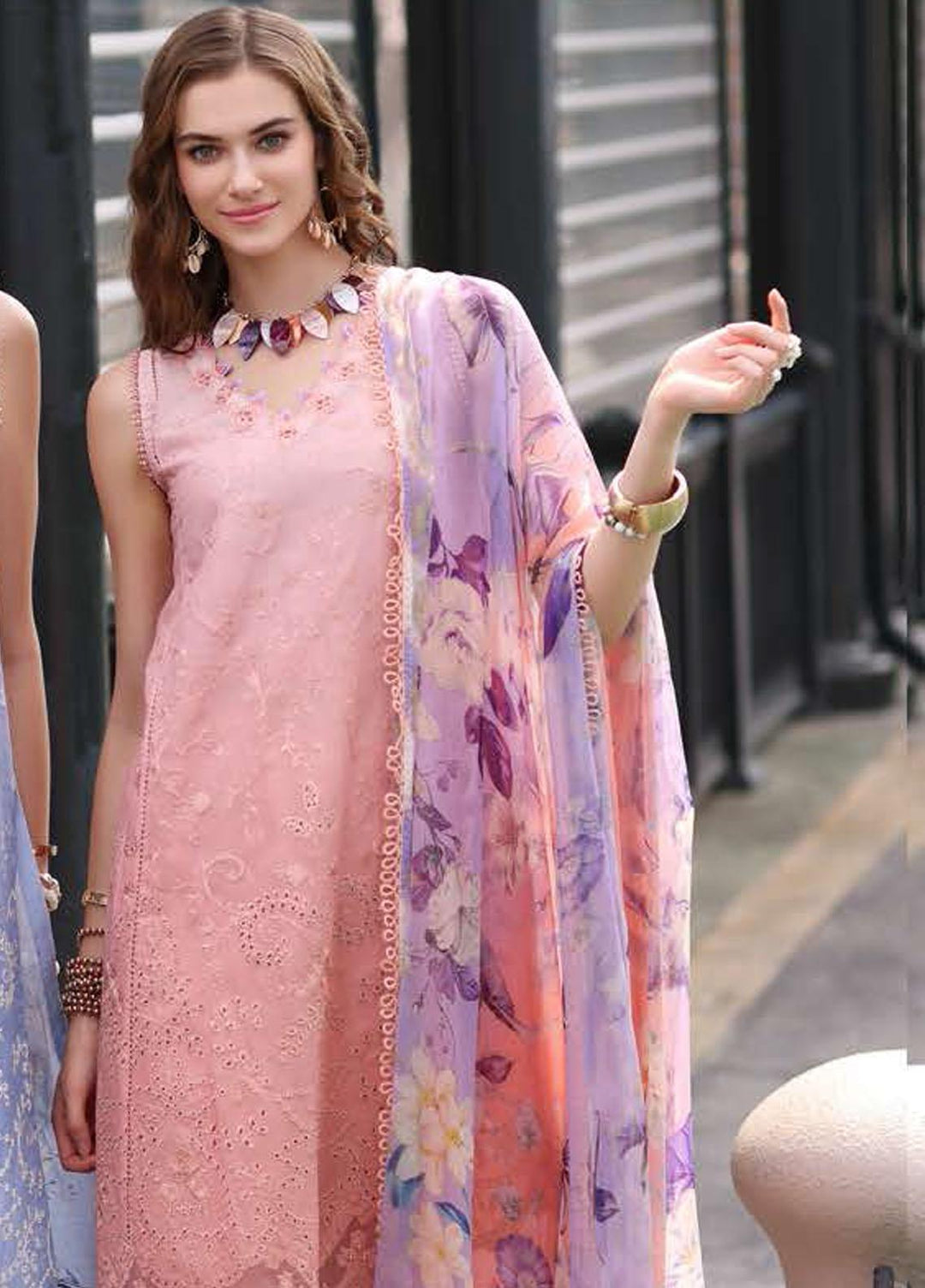 Noor by Saadia Asad Embroidered Lawn Suits Unstitched 3 Piece NSA23P D1-B - Luxury Collection