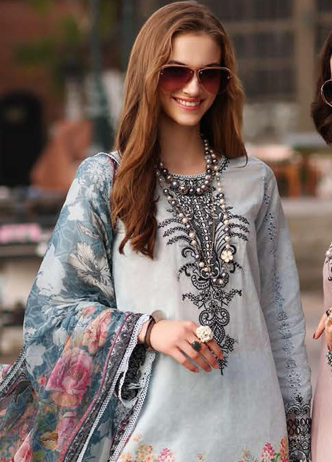 Noor by Saadia Asad Embroidered Lawn Suits Unstitched 3 Piece NSA23P D7-B - Luxury Collection