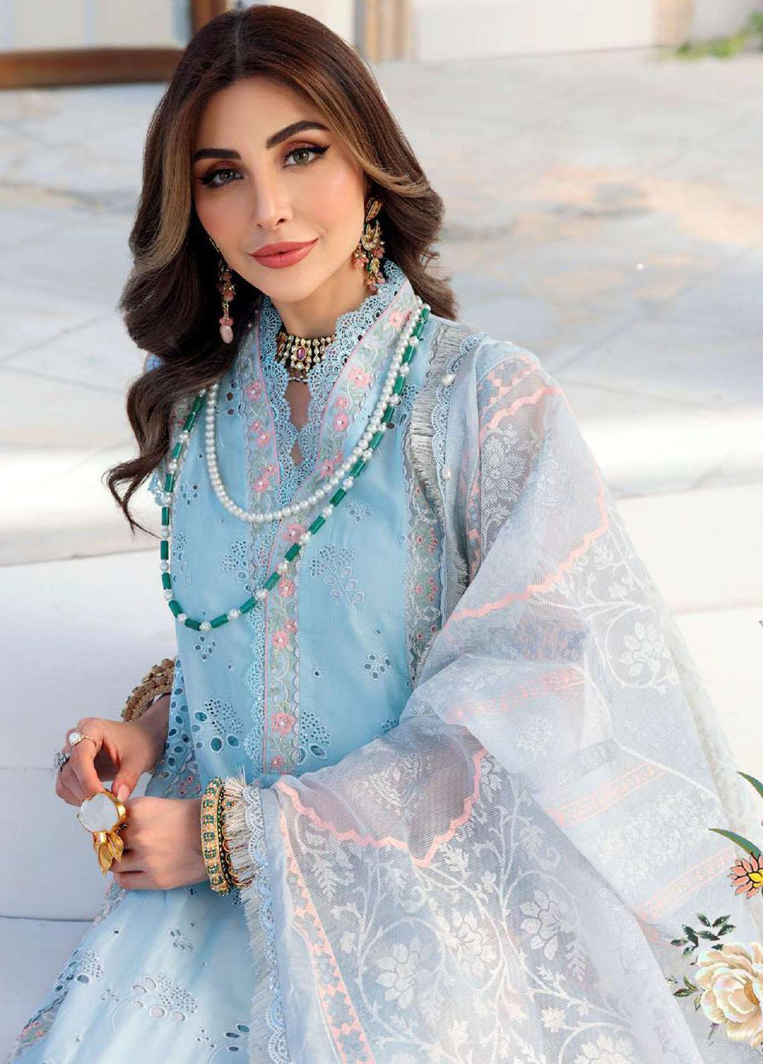 Noor By Saadia Asad Embroidered Lawn Suits Unstitched 3 Piece SA22CK D1-B - Luxury Collection