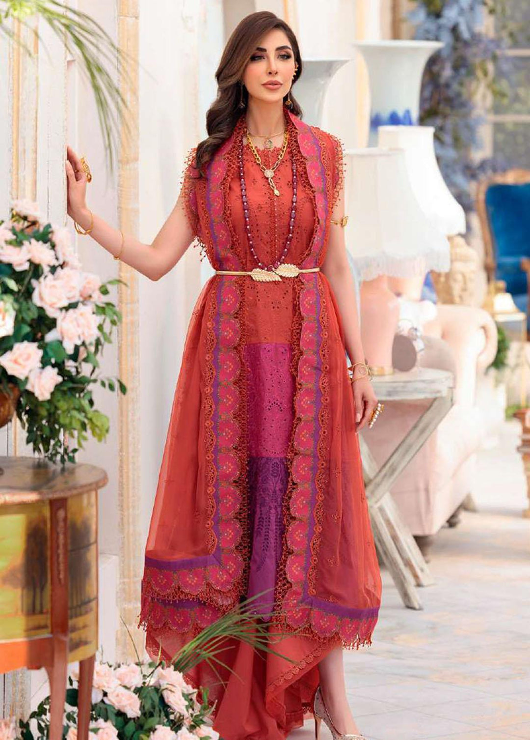 Noor By Saadia Asad Embroidered Lawn Suits Unstitched 3 Piece SA22CK D7-A - Luxury Collection
