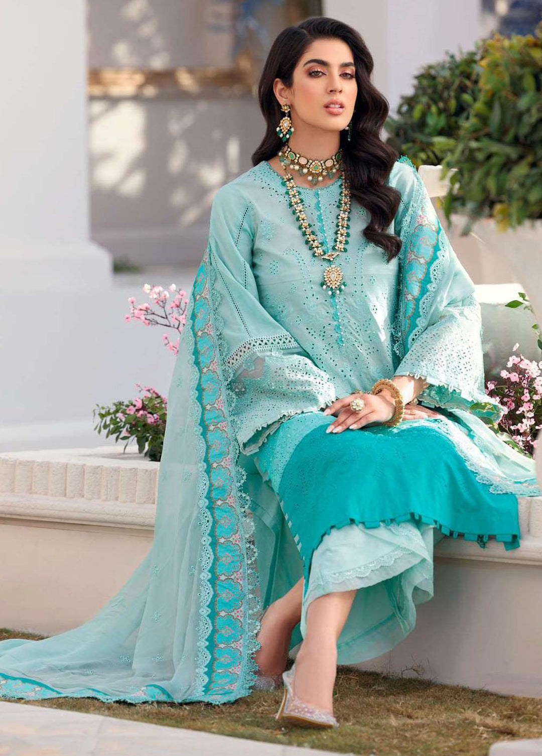 Noor By Saadia Asad Embroidered Lawn Suits Unstitched 3 Piece SA22CK D7-B - Luxury Collection