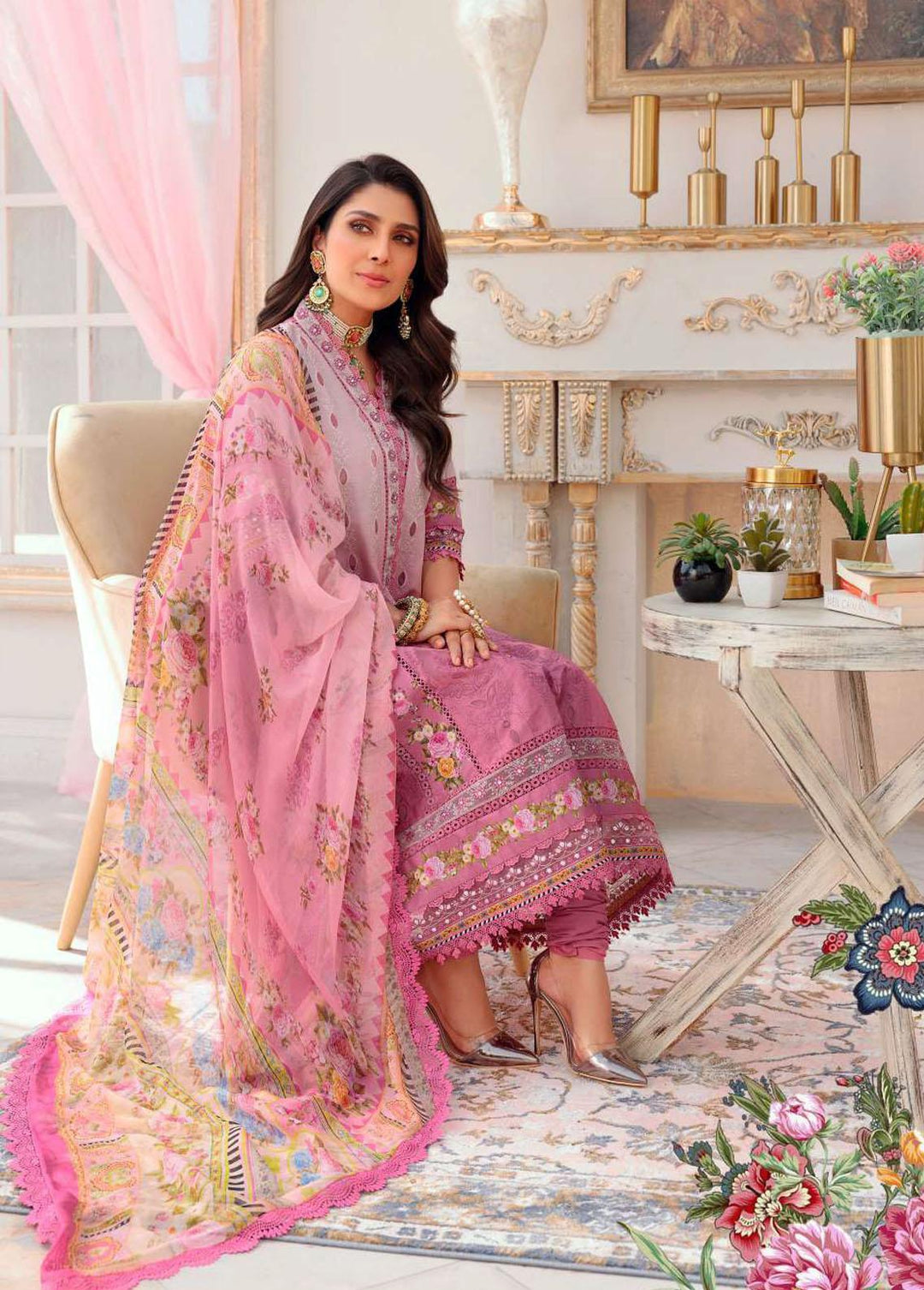 Noor By Saadia Asad Embroidered Lawn Suits Unstitched 3 Piece SA22CK D9-A - Luxury Collection