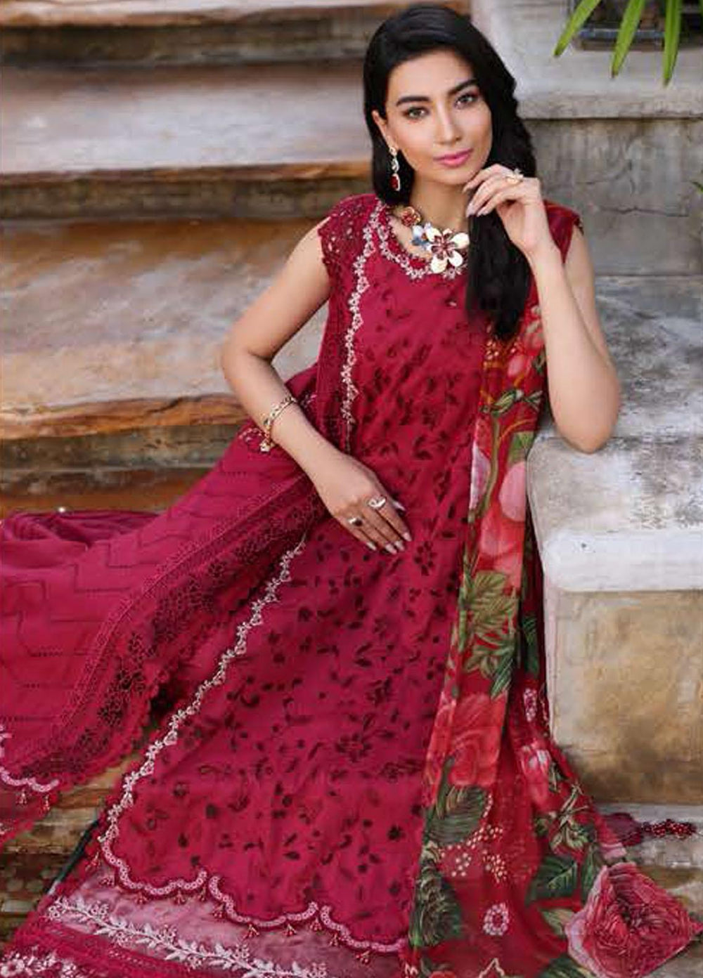 Noor By Saadia Asad Embroidered Chikankari Lawn Suits Unstitched 3 Piece NSA23LC D3-A - Luxury Lawn Collection