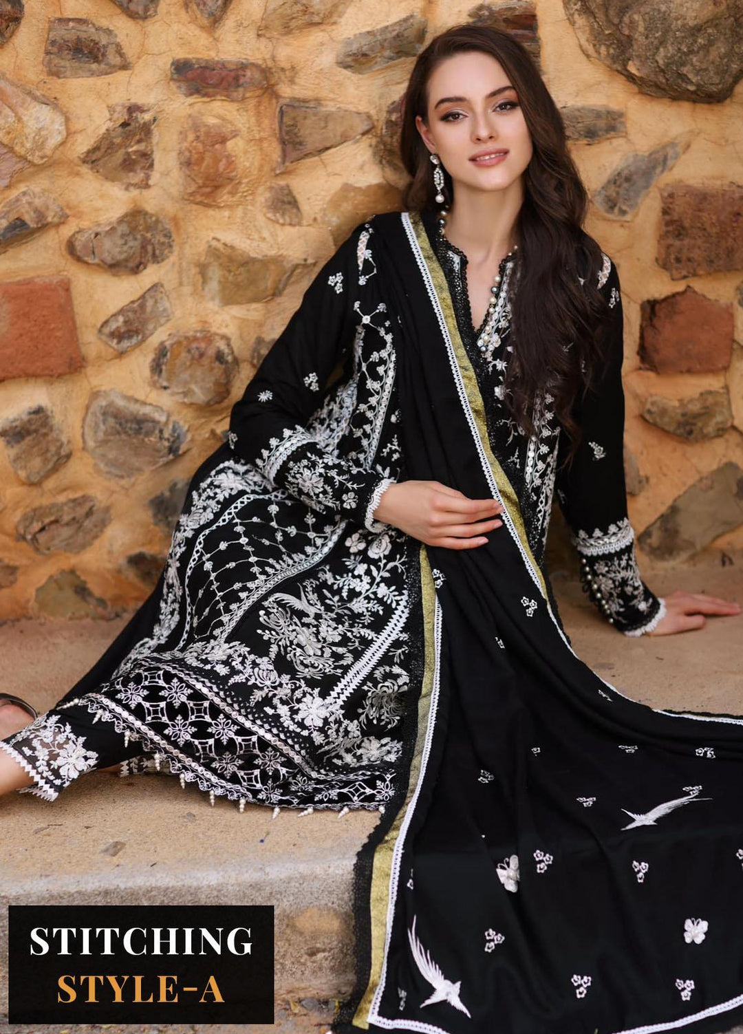 Noor By Saadia Asad Embroidered Linen Suits Unstitched 3 Piece NSA23WS D1 - Winter Collection