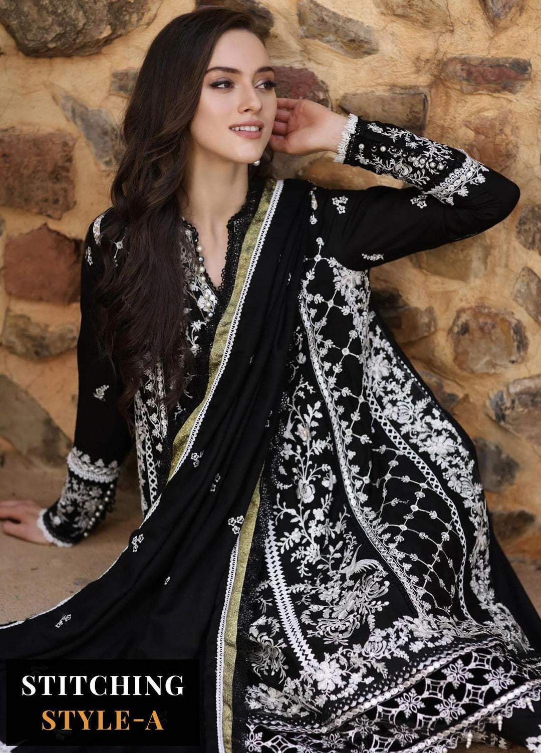 Noor By Saadia Asad Embroidered Linen Suits Unstitched 3 Piece NSA23WS D1 - Winter Collection
