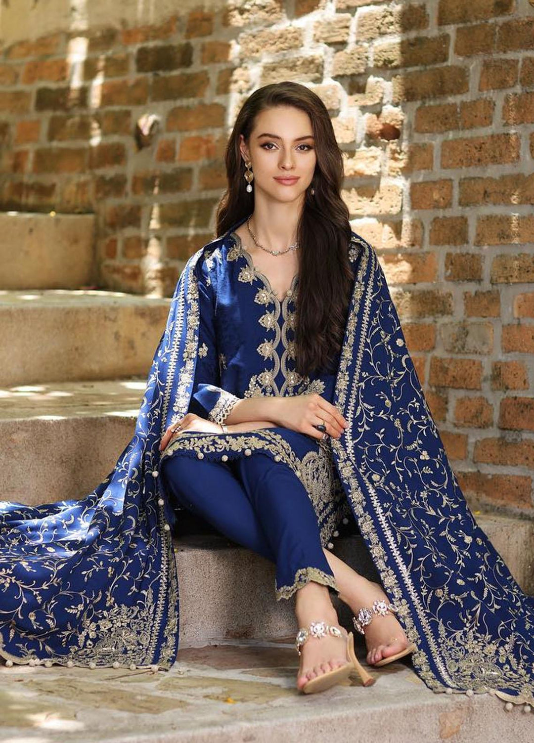 Noor By Saadia Asad Embroidered Linen Suits Unstitched 3 Piece NSA23WS D10 - Winter Collection