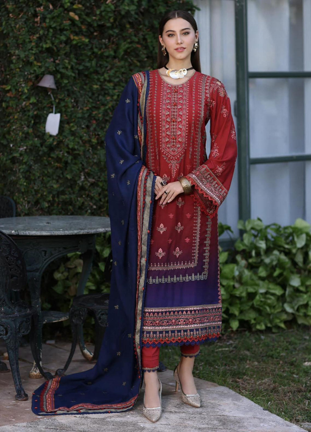Noor By Saadia Asad Embroidered Linen Suits Unstitched 3 Piece NSA23WS D2 - Winter Collection