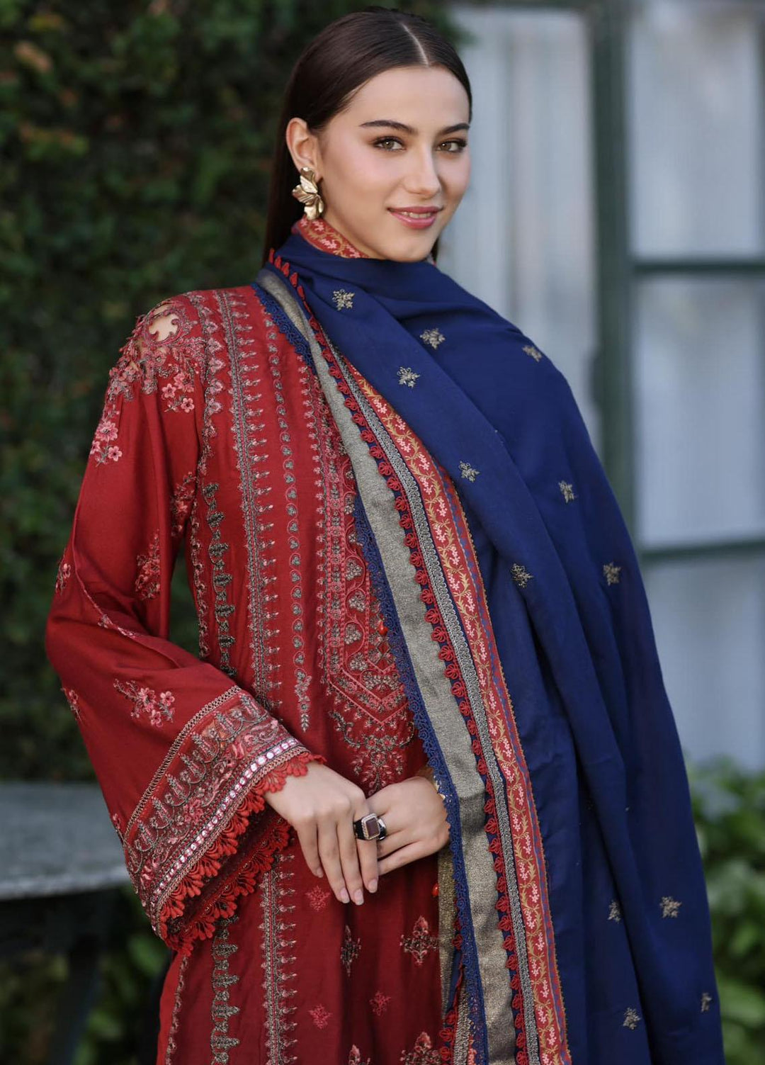 Noor By Saadia Asad Embroidered Linen Suits Unstitched 3 Piece NSA23WS D2 - Winter Collection