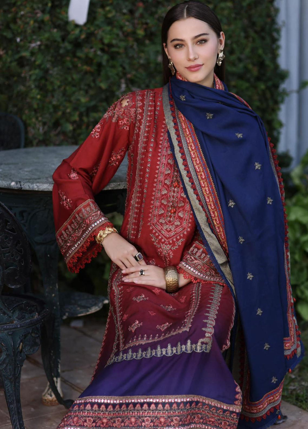 Noor By Saadia Asad Embroidered Linen Suits Unstitched 3 Piece NSA23WS D2 - Winter Collection