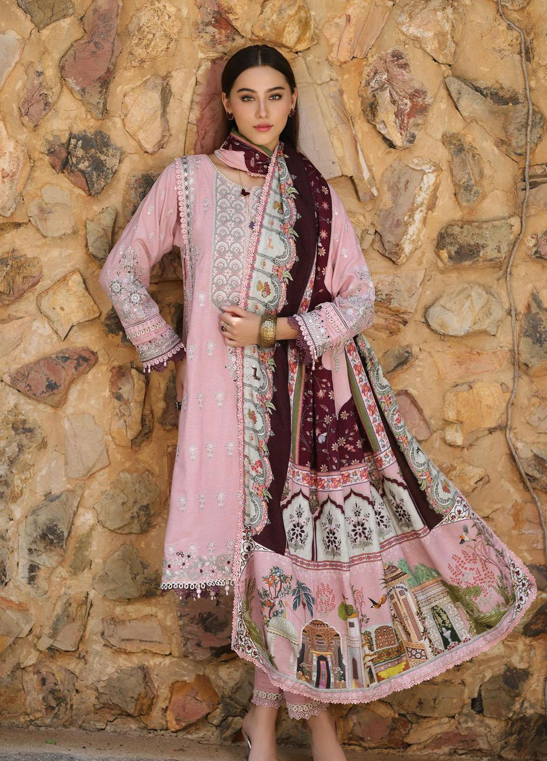 Noor By Saadia Asad Embroidered Karandi Suits Unstitched 3 Piece NSA23WS D3 - Winter Collection