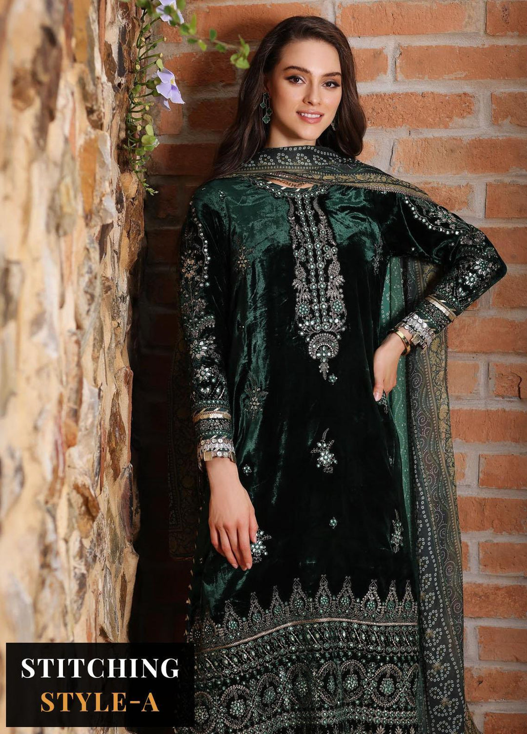 Noor By Saadia Asad Embroidered Velvet Suits Unstitched 3 Piece NSA23WS D6 - Winter Collection