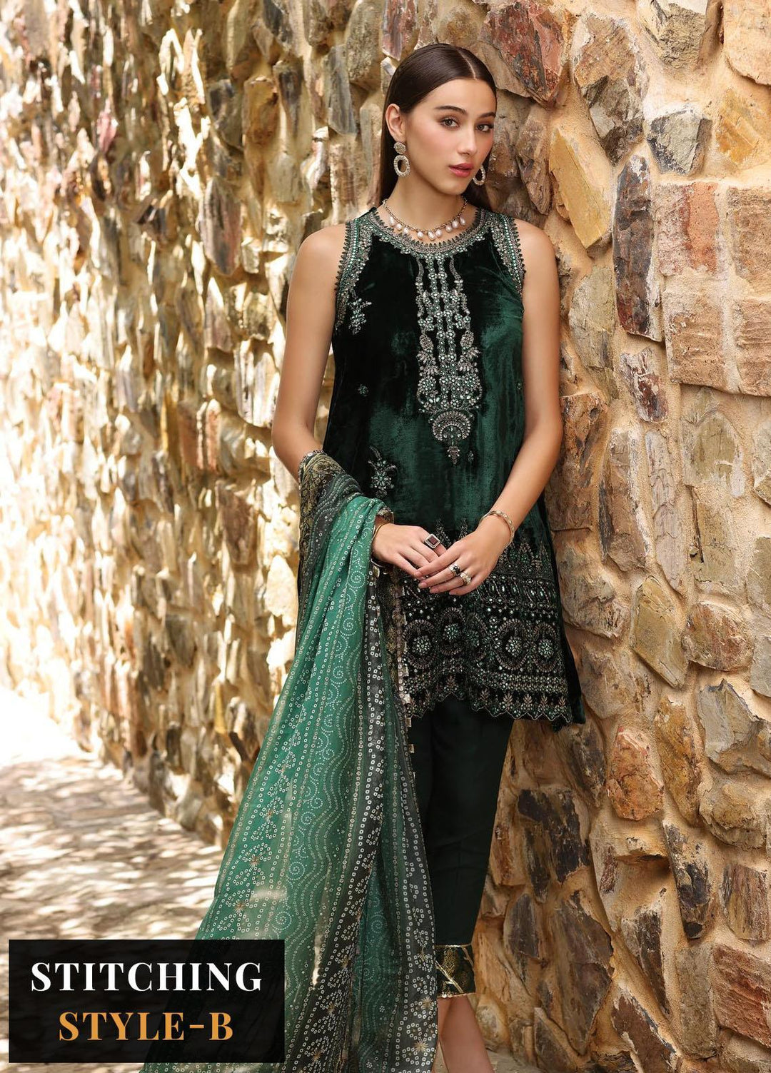 Noor By Saadia Asad Embroidered Velvet Suits Unstitched 3 Piece NSA23WS D6 - Winter Collection