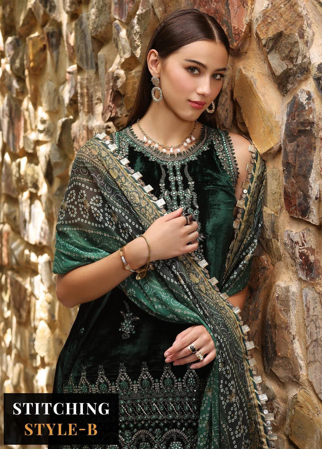 Noor By Saadia Asad Embroidered Velvet Suits Unstitched 3 Piece NSA23WS D6 - Winter Collection