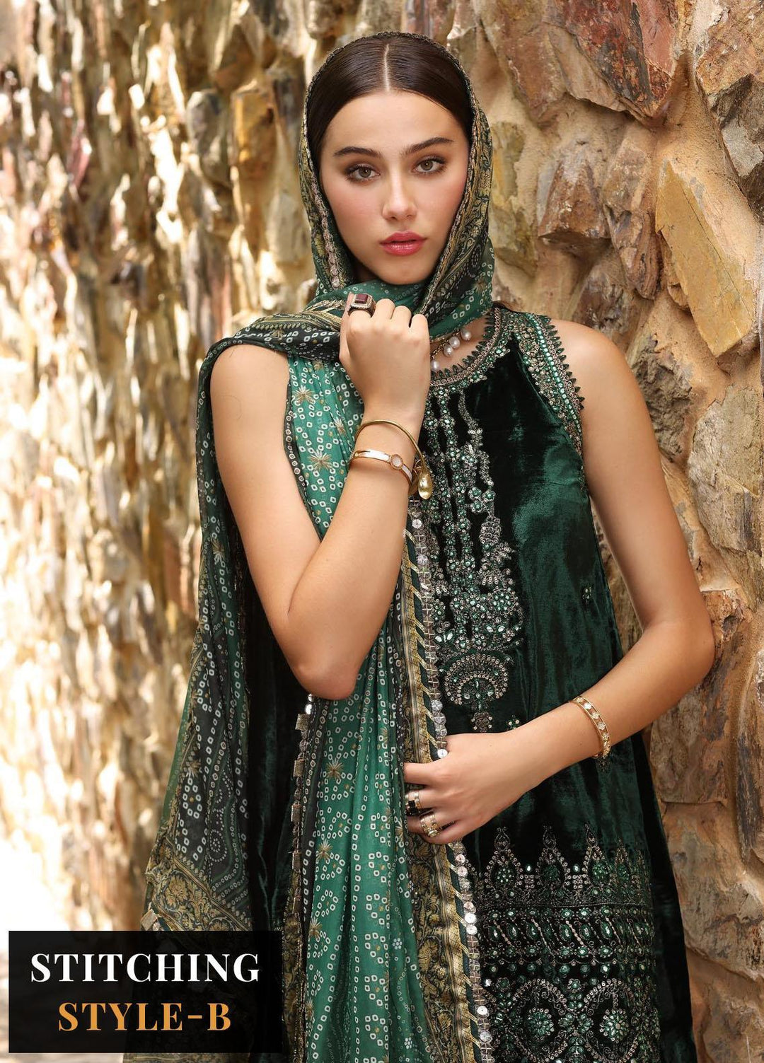 Noor By Saadia Asad Embroidered Velvet Suits Unstitched 3 Piece NSA23WS D6 - Winter Collection