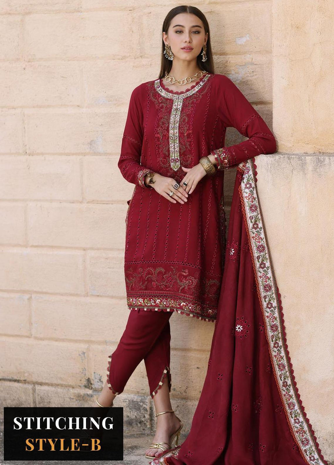 Noor By Saadia Asad Embroidered Linen Suits Unstitched 3 Piece NSA23WS D7 - Winter Collection