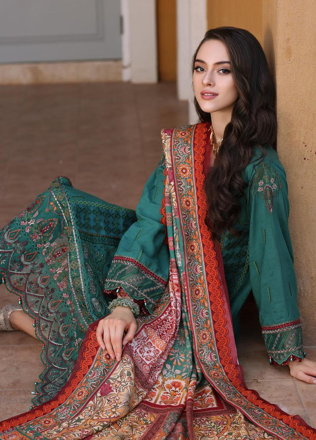 Noor By Saadia Asad Embroidered Linen Suits Unstitched 3 Piece NSA23WS D8 - Winter Collection
