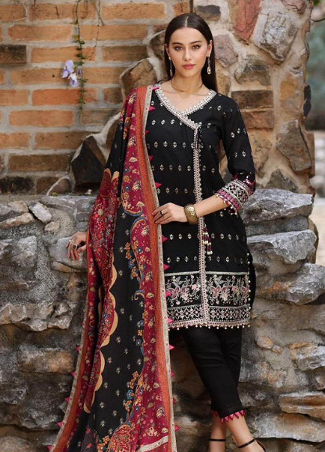 Noor By Saadia Asad Embroidered Karandi Suits Unstitched 3 Piece NSA23WS D9 - Winter Collection