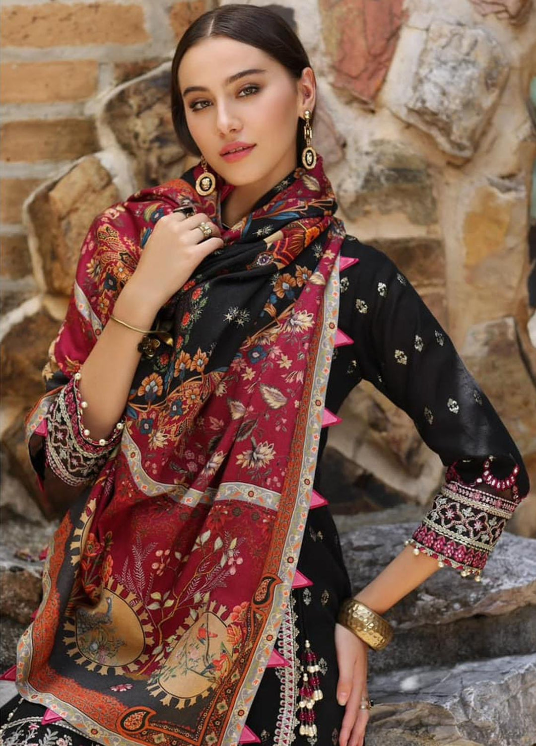Noor By Saadia Asad Embroidered Karandi Suits Unstitched 3 Piece NSA23WS D9 - Winter Collection