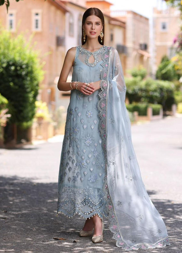 Noor By Saadia Asad Embroidered Chiffon Suits Unstitched 3 Piece NSA23SL D1 - Luxury Collection