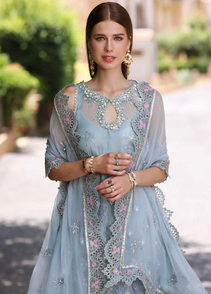 Noor By Saadia Asad Embroidered Chiffon Suits Unstitched 3 Piece NSA23SL D1 - Luxury Collection