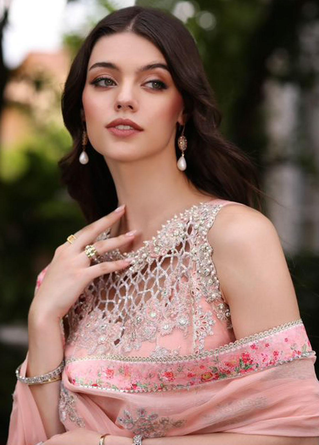 Noor By Saadia Asad Embroidered Chiffon Suits Unstitched 3 Piece NSA23SL D2 - Luxury Collection