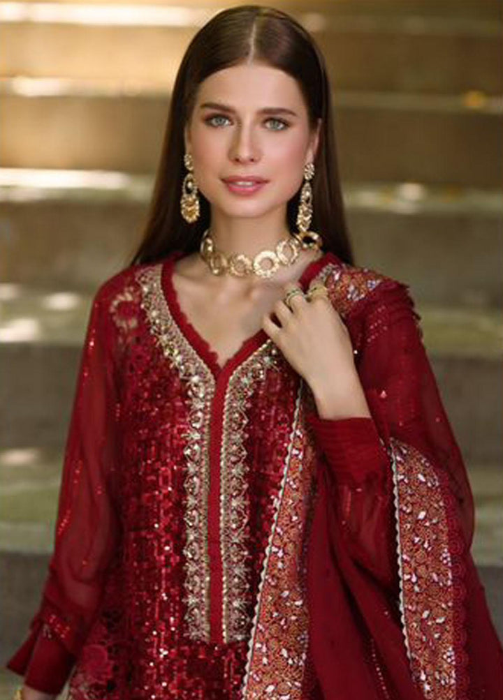 Noor By Saadia Asad Embroidered Chiffon Suits Unstitched 3 Piece NSA23SL D3 - Luxury Collection