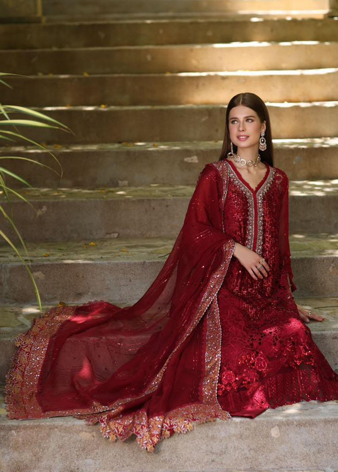 Noor By Saadia Asad Embroidered Chiffon Suits Unstitched 3 Piece NSA23SL D3 - Luxury Collection