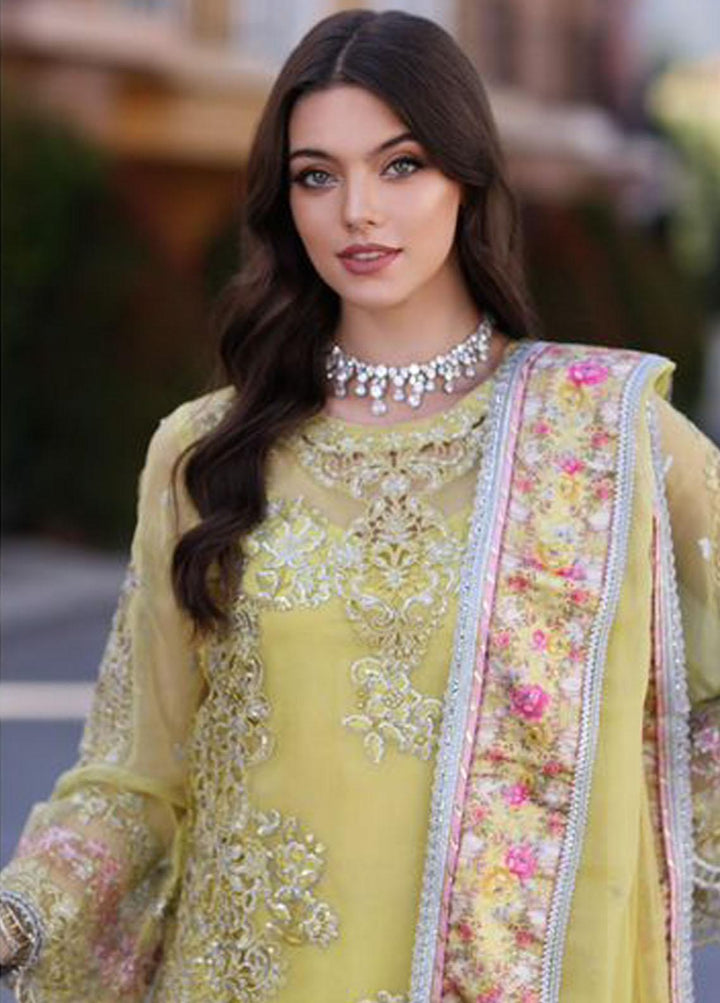 Noor By Saadia Asad Embroidered Chiffon Suits Unstitched 3 Piece NSA23SL D4 - Luxury Collection