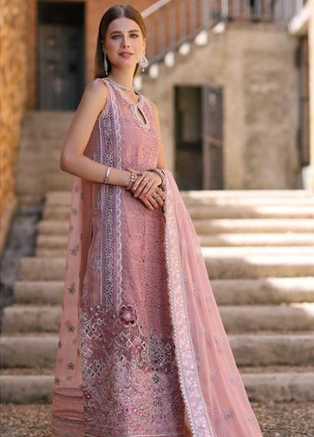 Noor By Saadia Asad Embroidered Chiffon Suits Unstitched 3 Piece NSA23SL D5 - Luxury Collection