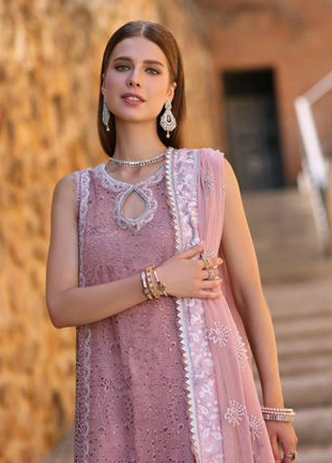 Noor By Saadia Asad Embroidered Chiffon Suits Unstitched 3 Piece NSA23SL D5 - Luxury Collection
