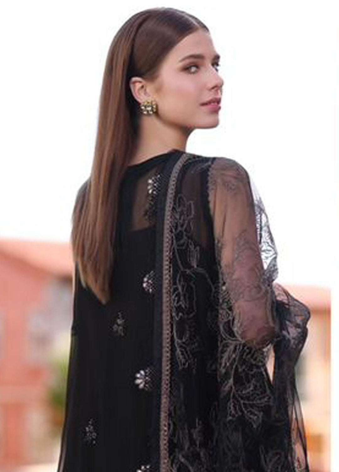 Noor By Saadia Asad Embroidered Chiffon Suits Unstitched 3 Piece NSA23SL D7 - Luxury Collection