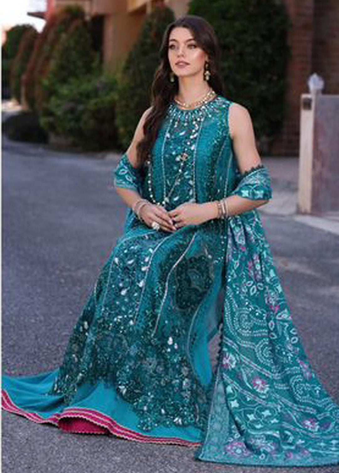 Noor By Saadia Asad Embroidered Chiffon Suits Unstitched 3 Piece NSA23SL D8 - Luxury Collection