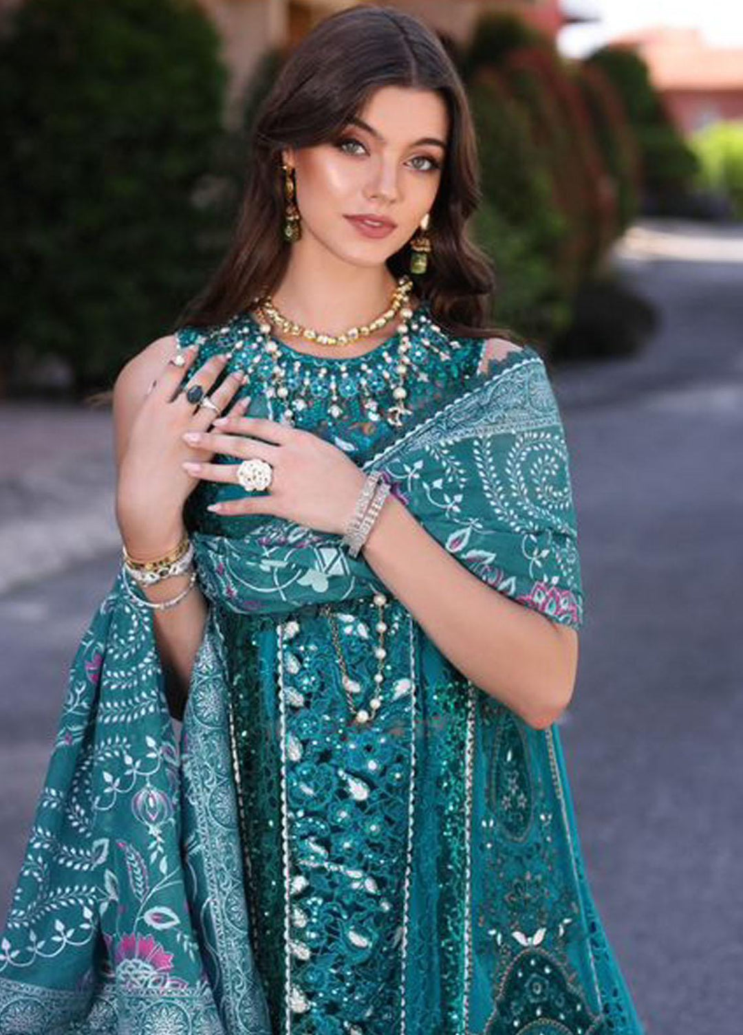 Noor By Saadia Asad Embroidered Chiffon Suits Unstitched 3 Piece NSA23SL D8 - Luxury Collection
