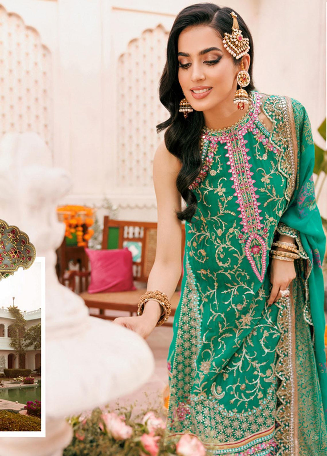 Noor By Saadia Asad Embroidered Chiffon Suits Unstitched 3 Piece NSA22WD D4 Kyra - Wedding Collection