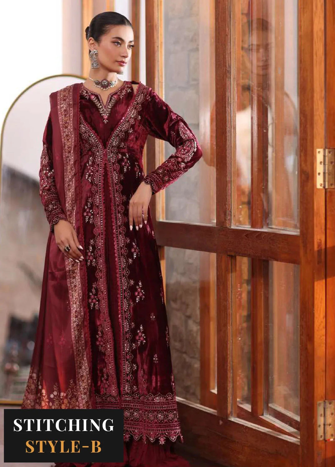 Noor by Saadia Asad Embroidered Suit Unstitched 3 Piece NSA24SW D-1 Qais - Winter Collection