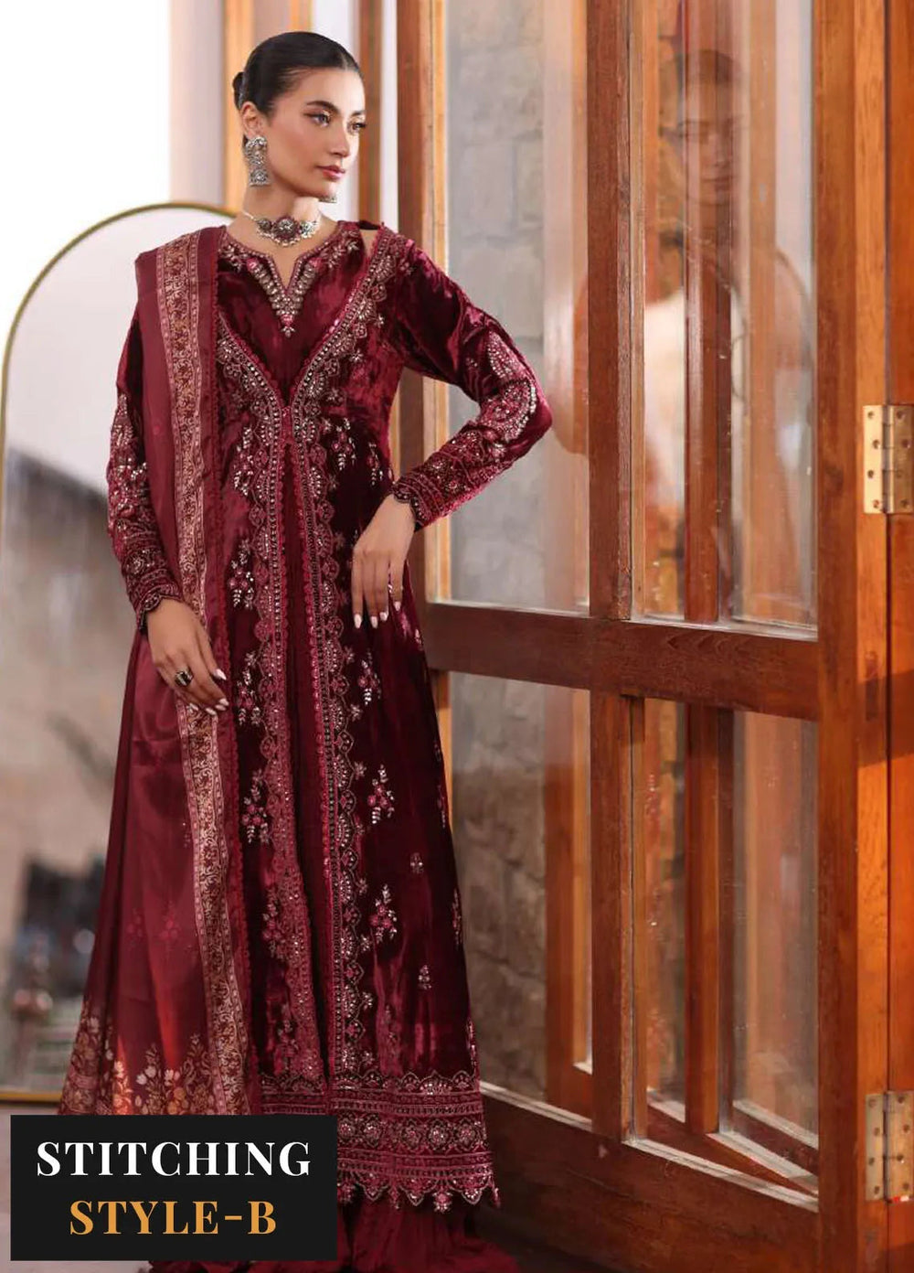 Noor by Saadia Asad Embroidered Suit Unstitched 3 Piece NSA24SW D-1 Qais - Winter Collection