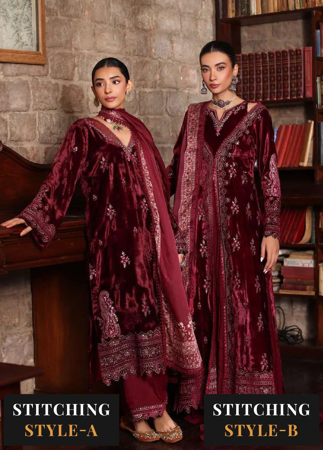Noor by Saadia Asad Embroidered Suit Unstitched 3 Piece NSA24SW D-1 Qais - Winter Collection