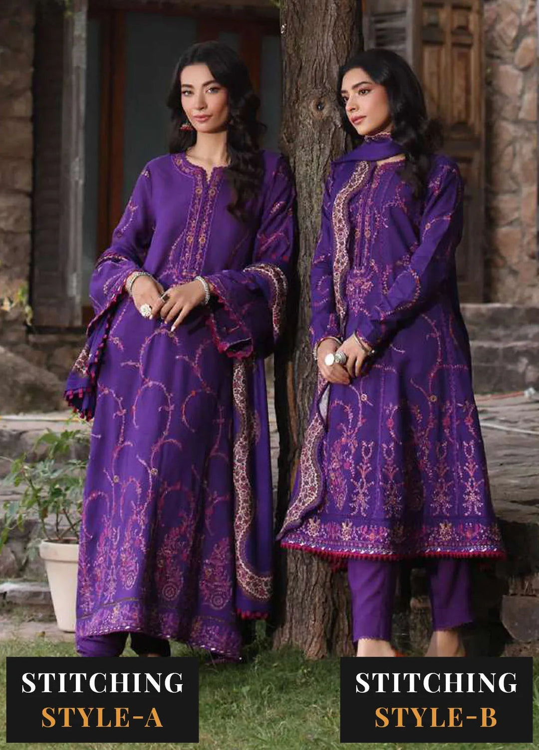 Noor by Saadia Asad Embroidered Suit Unstitched 3 Piece NSA24SW D-6 Gul-E-Lal - Winter Collection