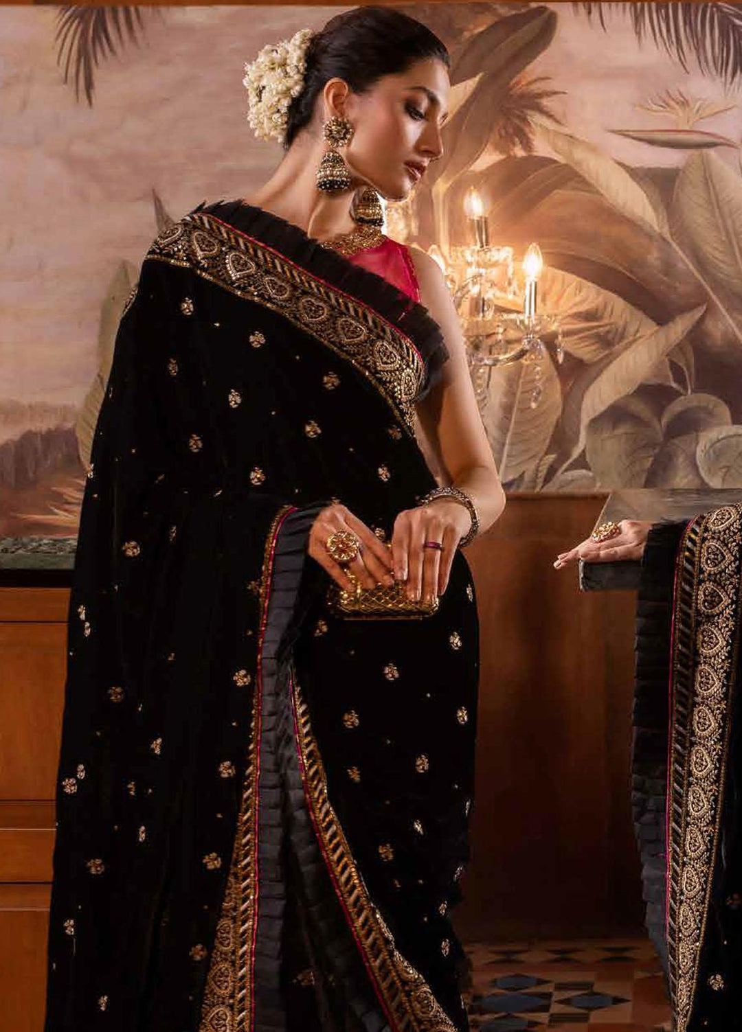 Noor-E-Chasham By Gul Ahmed Embroidered Zari Saree Unstitched 3 Piece GA22NC-V2 NS-22028 - Luxury Collection