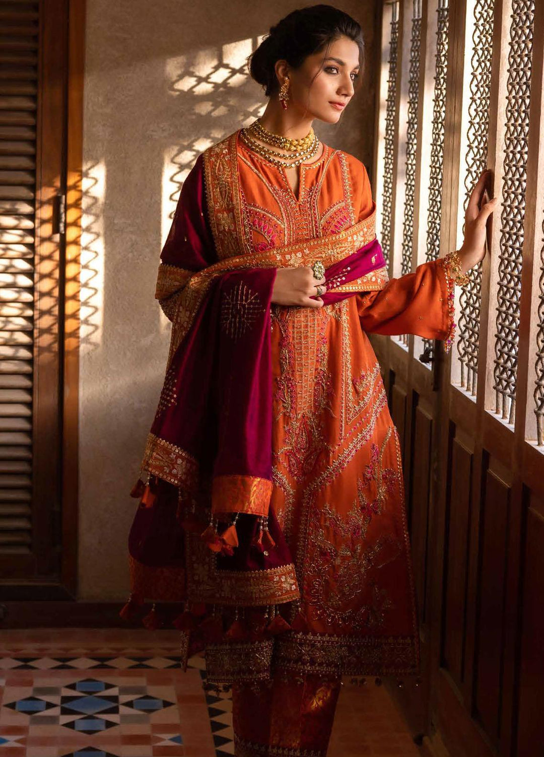 Noor-E-Chasham By Gul Ahmed Embroidered Raw Silk Suits Unstitched 3 Piece GA22NC-V2 NS-22039 - Luxury Collection