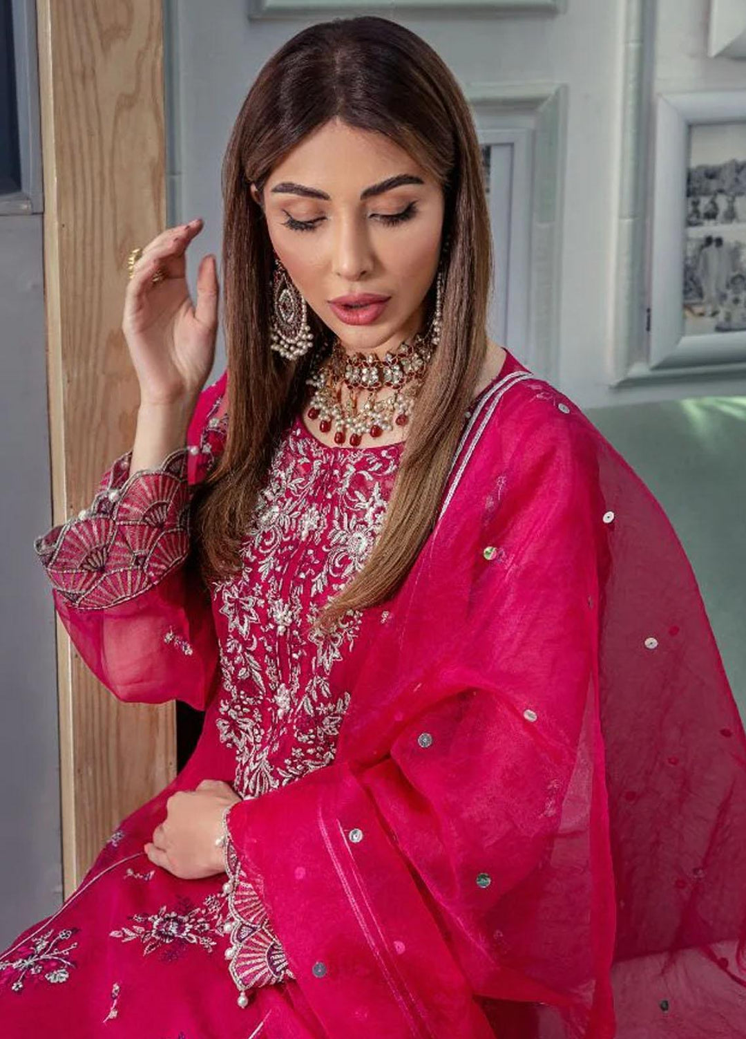 Malook By Shazia Ovais Pret Embroidered Organza 3 Piece Suit MLK23NJ Chashni