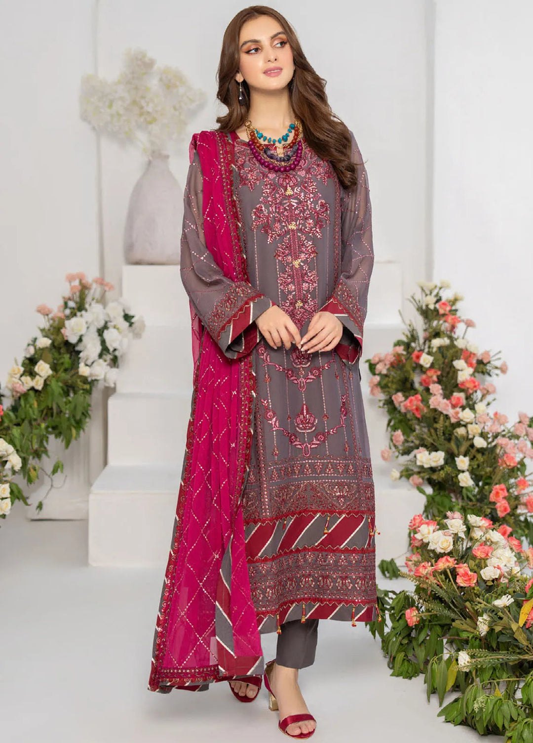 Noor-E-Jahan By Strawberry Embroidered Chiffon Suit Unstitched 4 Piece STB24N D-01 - Festive Collection